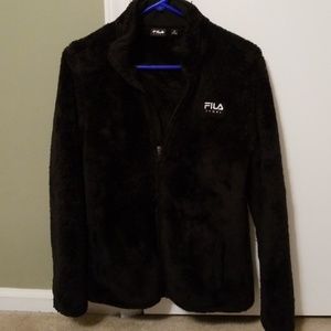 Fila black furry soft zip up coat